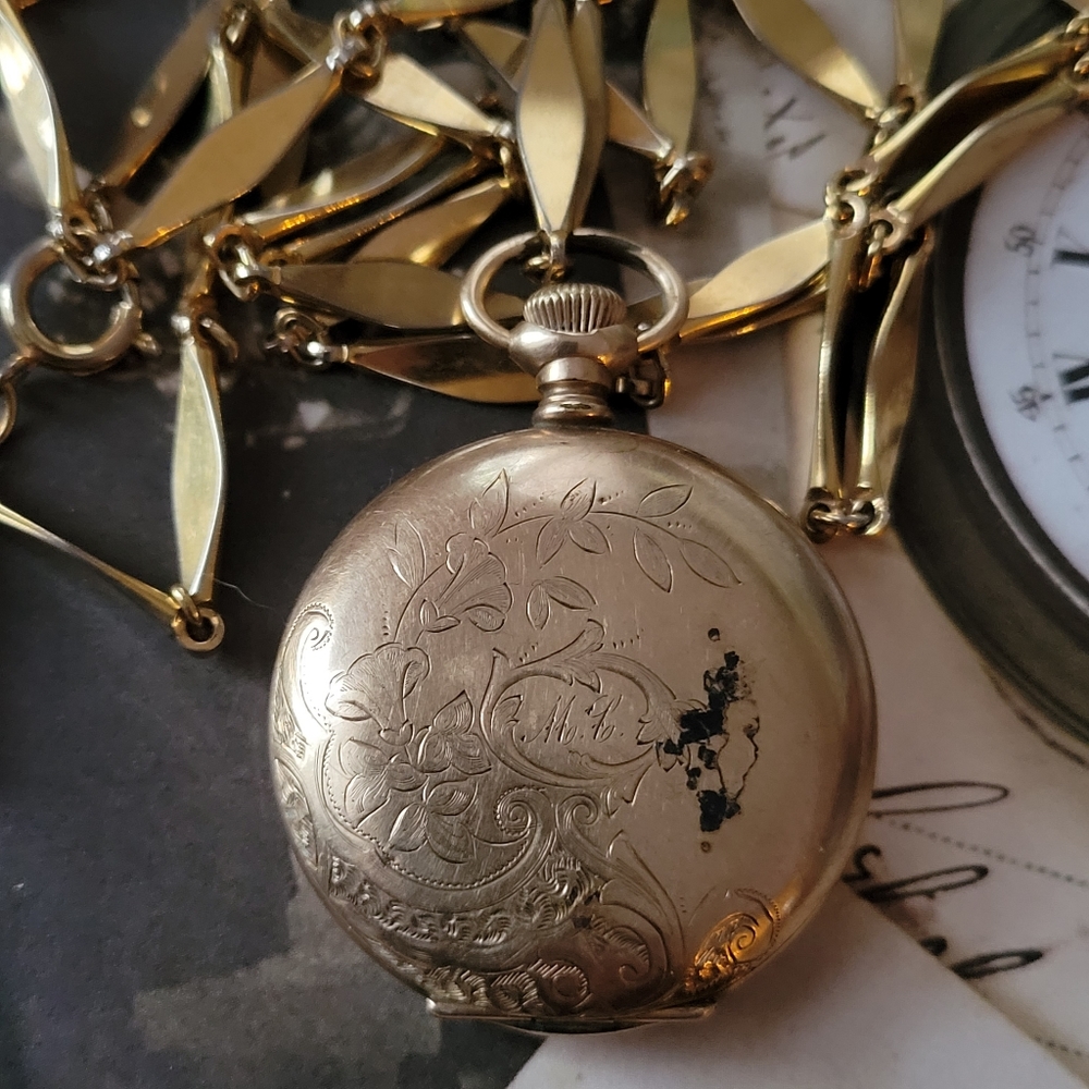 Relisted -Antique locket Myrtle MC 1901 gold watch case necklace Victorian - Picture 10 of 17